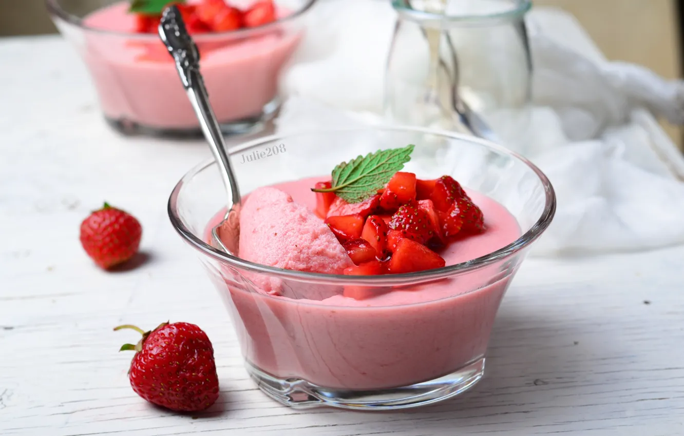 Photo wallpaper strawberry, mint, dessert