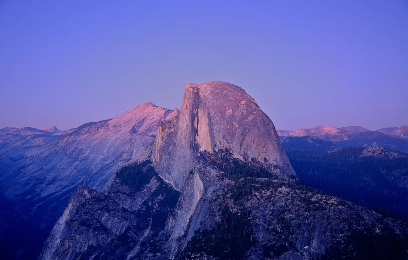 Photo wallpaper sunset, CA, USA, moonlight, Yosemite national Park, granite rock, Half Dome