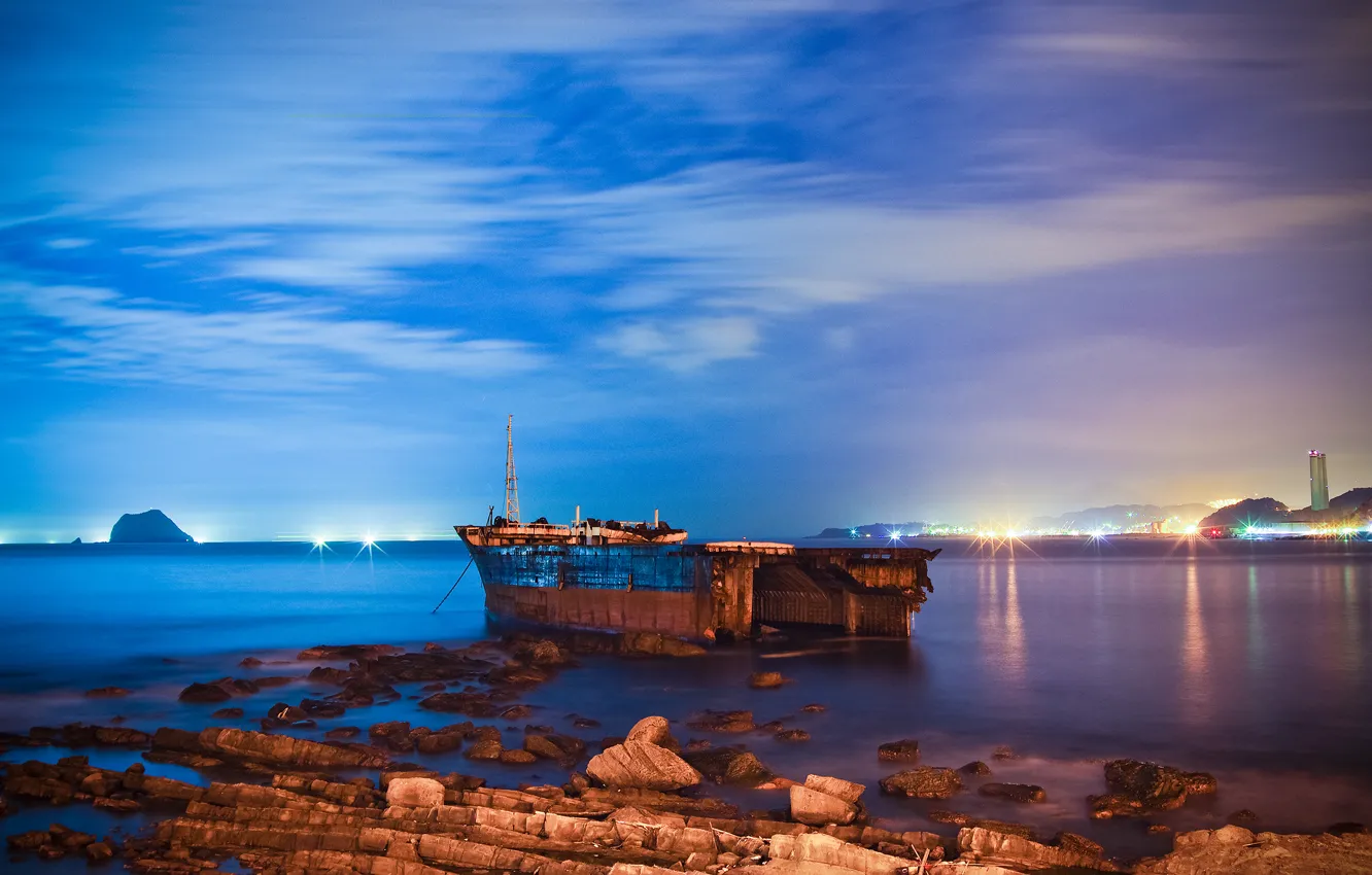 Photo wallpaper STONES, The SKY, CLOUDS, The CITY, SHORE, LIGHTS, TAIWAN, TAIWAN