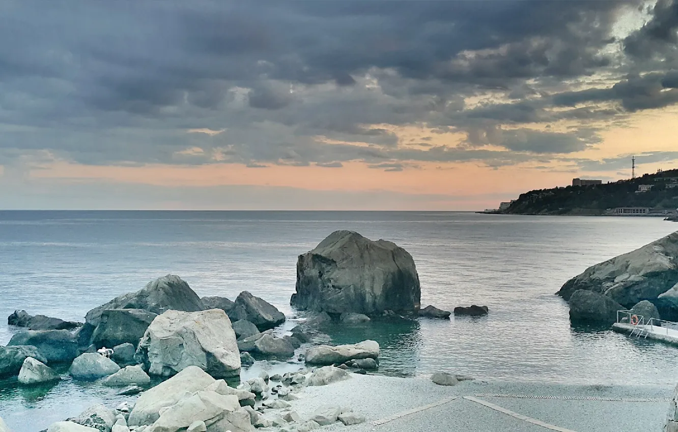 Photo wallpaper sea, stones, Alupka, children's beach