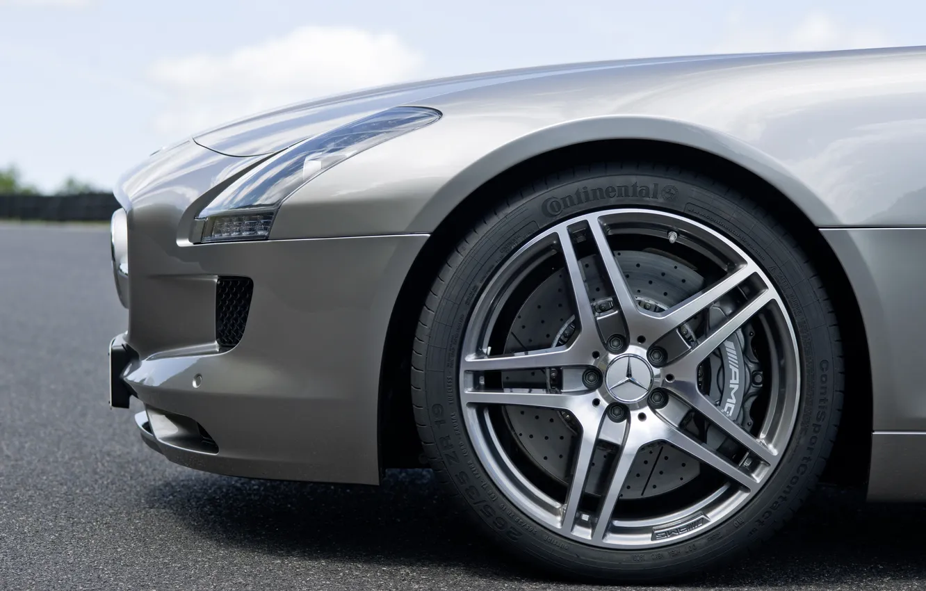 Photo wallpaper background, lights, icon, wheel, car, drives, the front, Mercedes SLS AMG