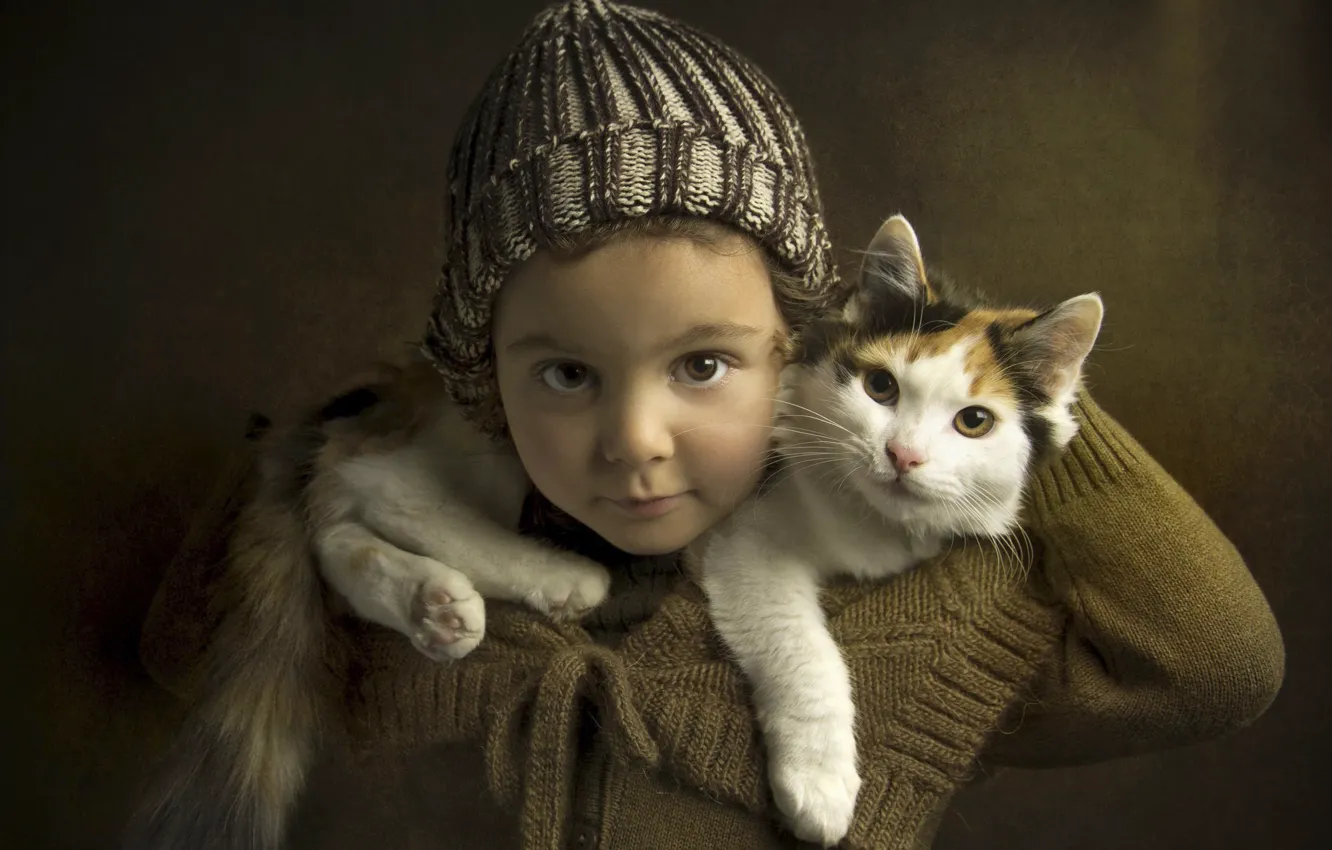 Photo wallpaper cat, portrait, girl