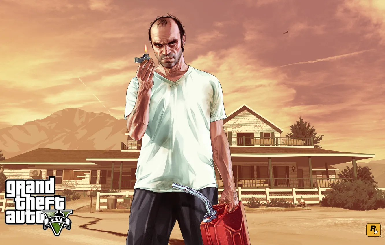 Photo wallpaper fire, home, art, Grand Theft Auto V, Trevor, Trevor, Phillips