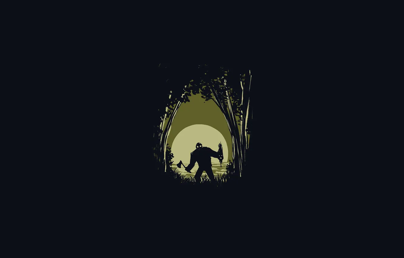 Photo wallpaper trees, lake, the moon, Jason Voorhees, axe, Jason Voorhees, Friday the 13th, The Friday the …