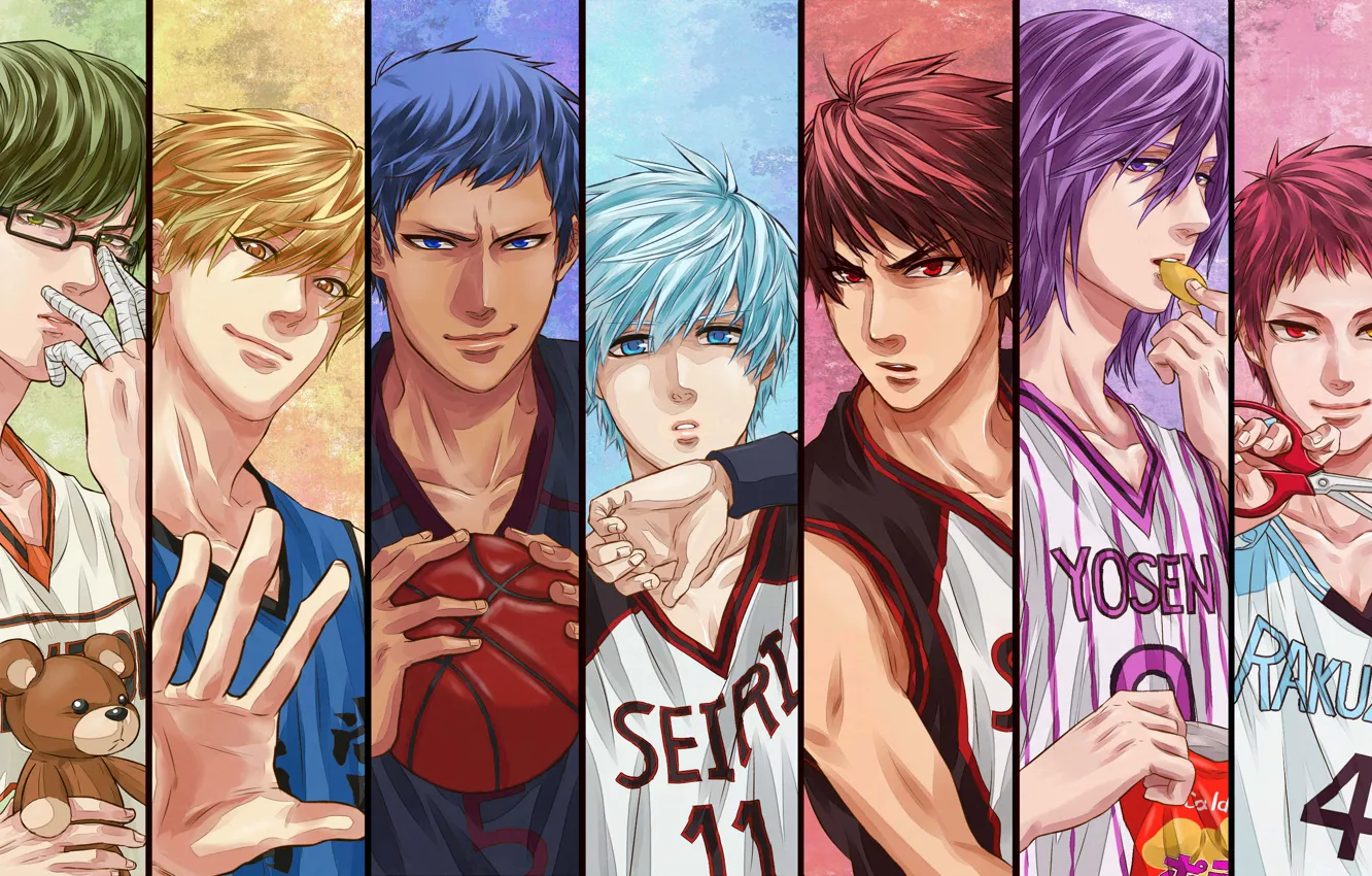 Photo wallpaper sport, anime, basketball players, Murasakibara Atsushi, Kuroko Tetsuya, Daiki Aomine, Kuroko from Basket, Shintaro Midorima