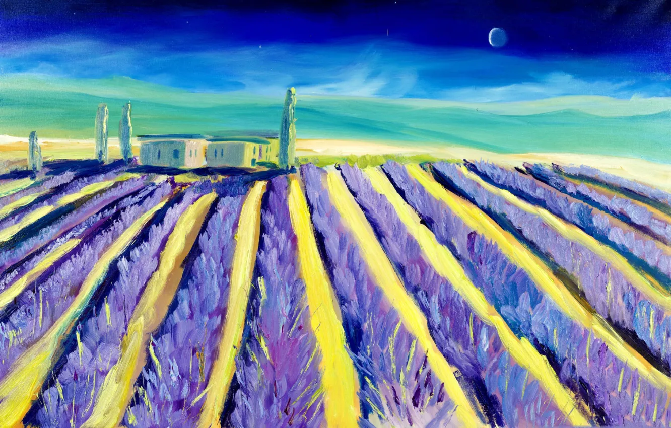 Photo wallpaper landscape, house, picture, Italy, Tuscany, lavender fields, Christian Seebauer