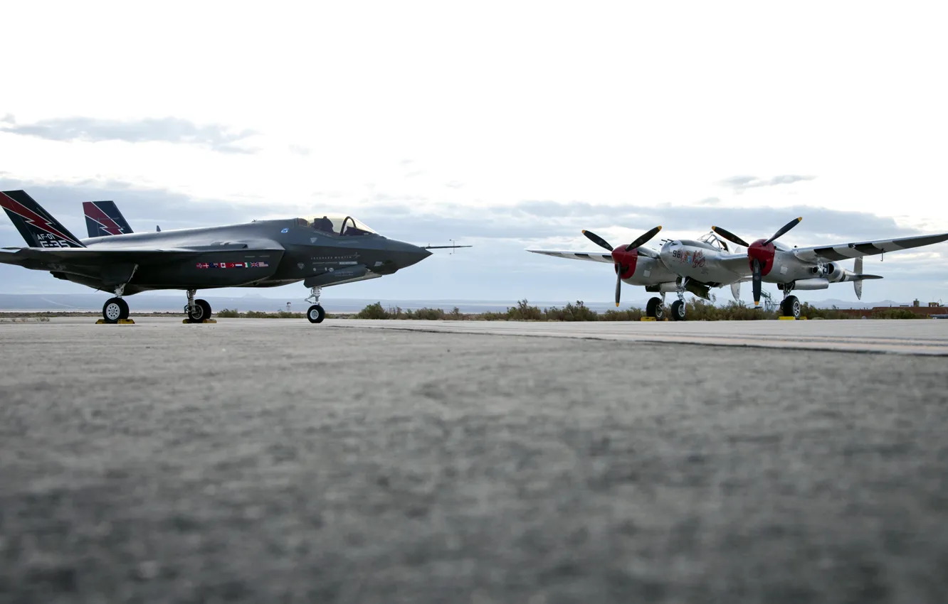 Photo wallpaper UNITED STATES AIR FORCE, Lightning II, F-35, Lockheed Martin, P-38 Lightning