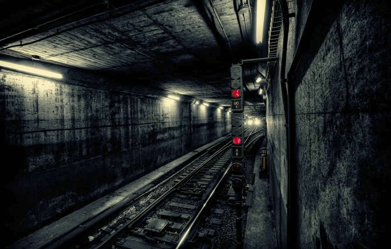 Photo wallpaper Train, Underground, Tunnel