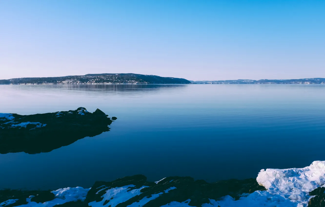 Photo wallpaper the sky, water, snow, mountains, the ocean