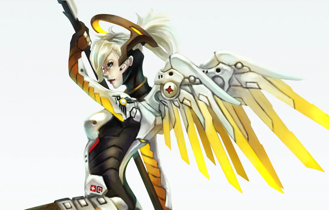 Photo wallpaper angel, Blizzard, art, Overwatch, Mercy