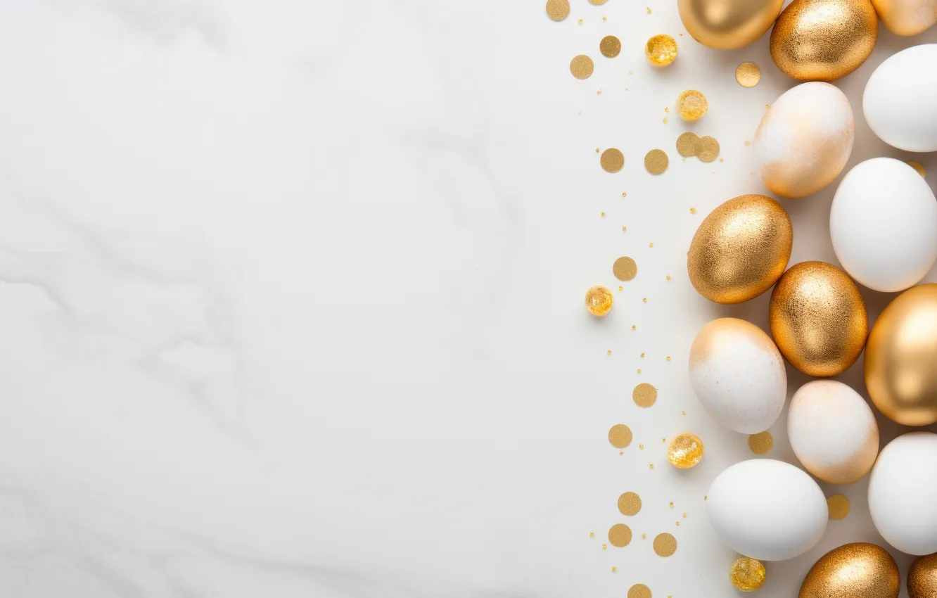 Photo wallpaper holiday, eggs, spring, Easter, white background, gold, white, gold plated