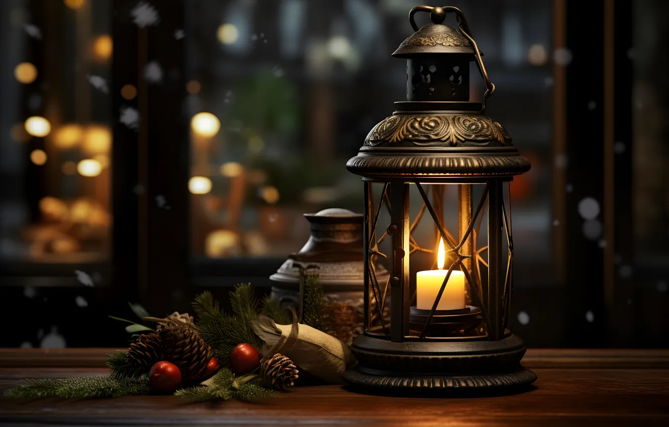 Photo wallpaper winter, snow, night, new year, Christmas, lights, Christmas, night