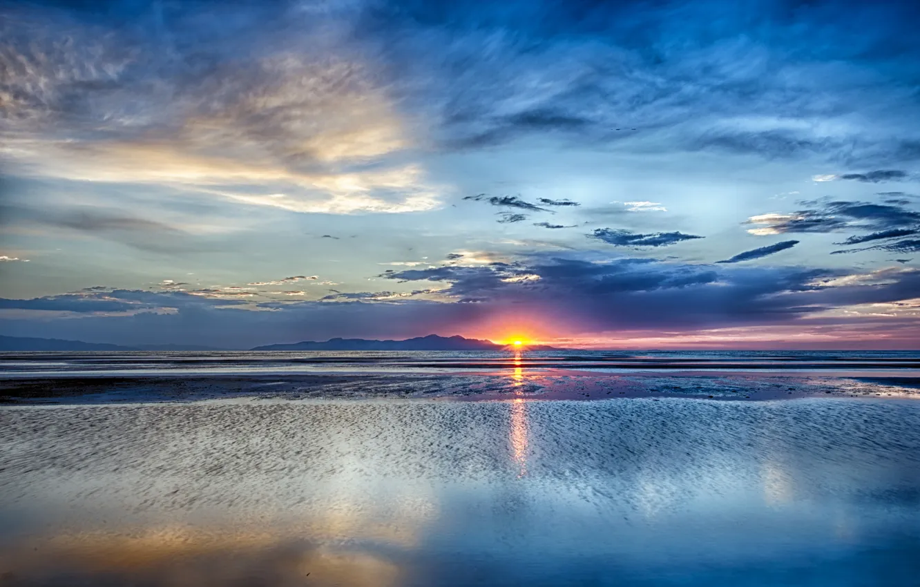 Photo wallpaper sunset, Utah, Grea Salt Lake