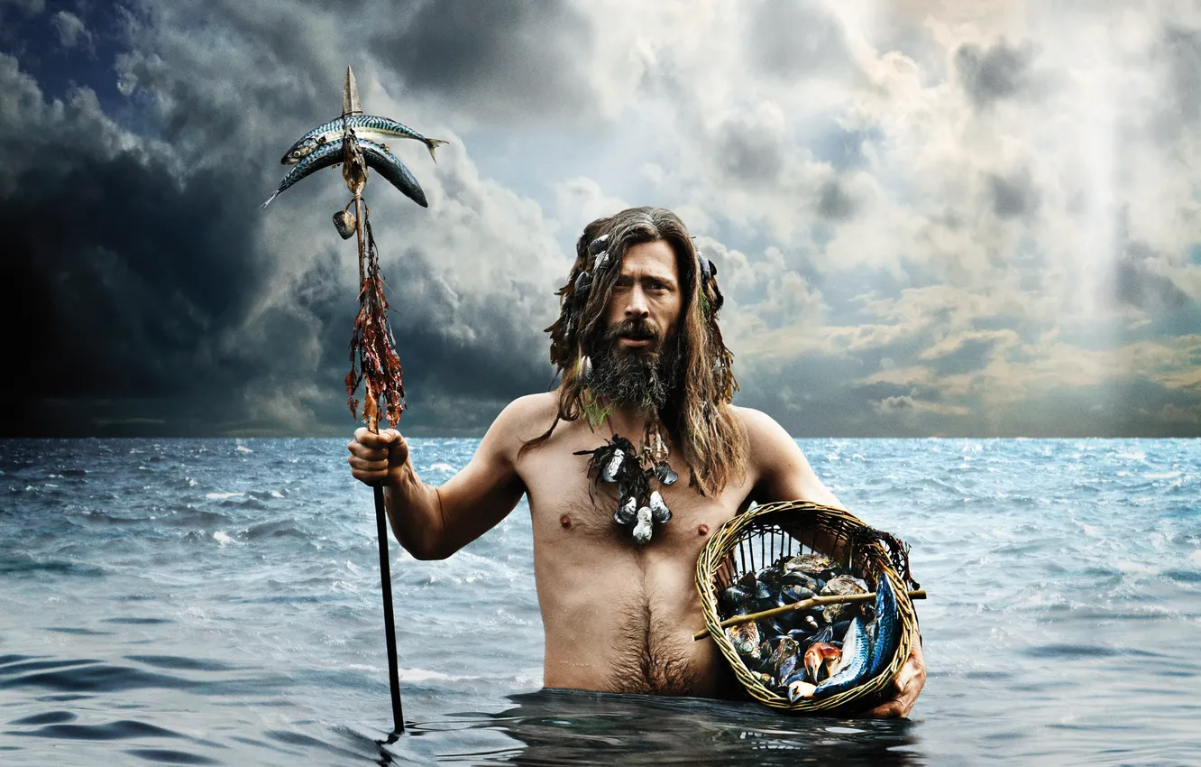 Photo wallpaper sea, man, fishing