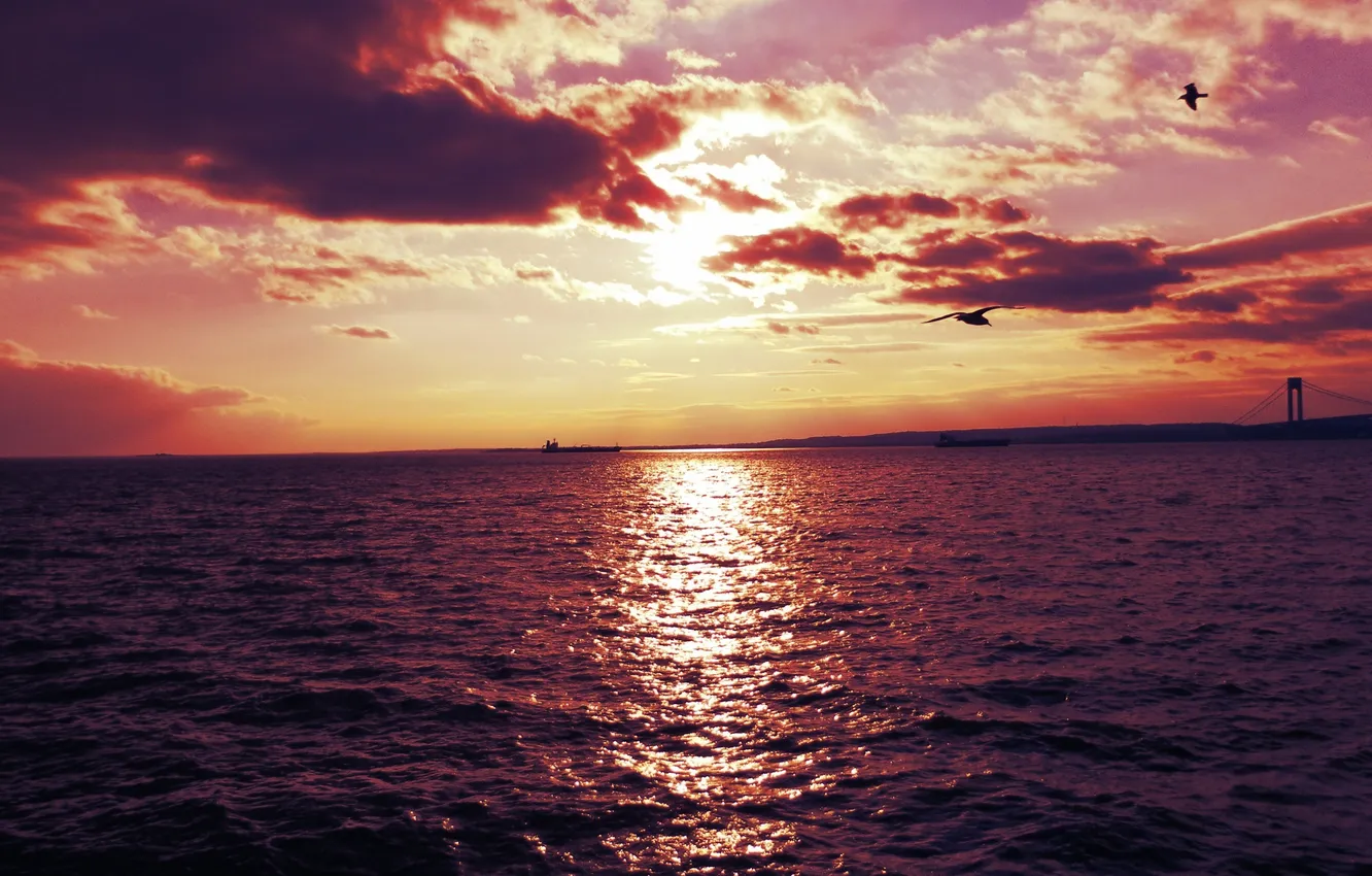 Photo wallpaper sea, sunset, nature