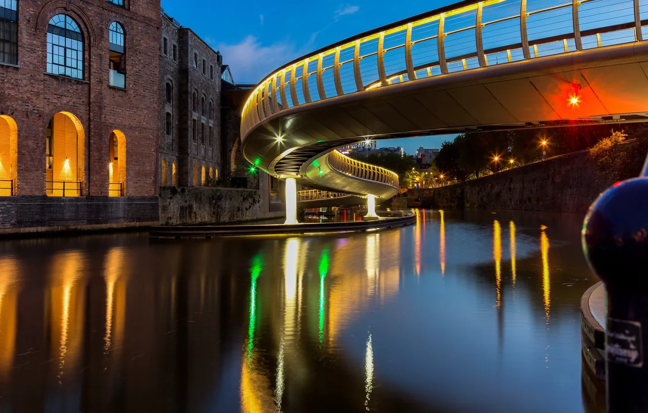 Photo wallpaper bridge, lights, England, the evening, Bristol