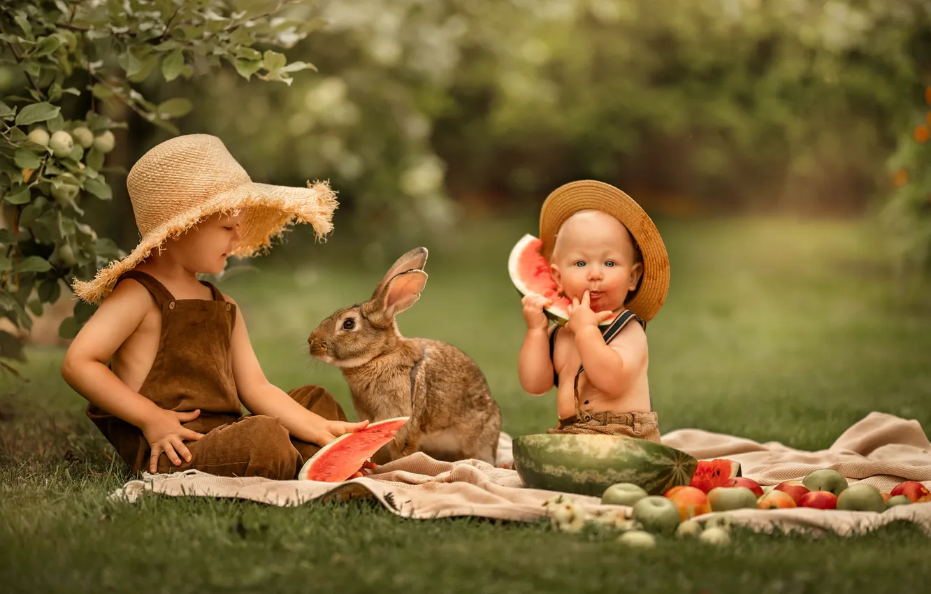 Photo wallpaper children, watermelon, girl, Elena Chernihiv