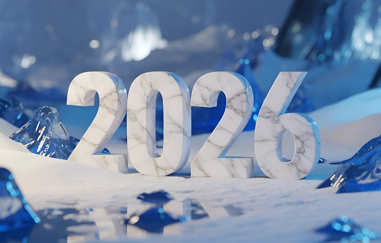 Photo wallpaper winter, snow, new year, figures, date, 2026, AI art, neural network