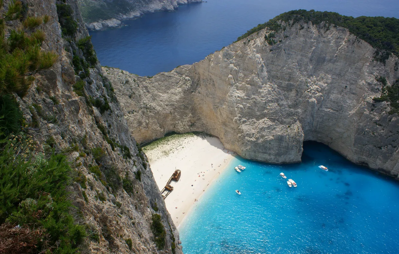Photo wallpaper beach, rocks, island, Greece, The Ionian sea, Zakynthos, Shipwreck