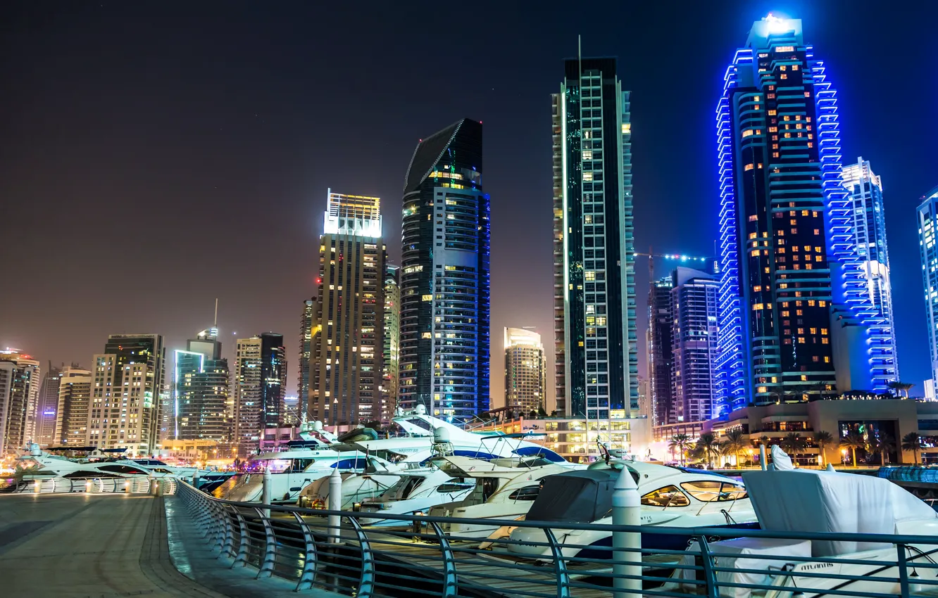 Photo wallpaper night, the city, photo, Skyscrapers, Dubai, United Arab Emirates