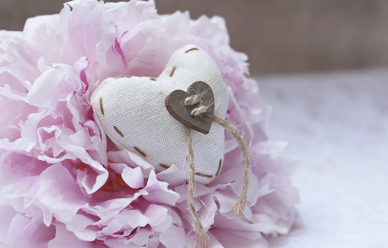 Photo wallpaper flowers, holiday, hearts, Valentine's day, peonies