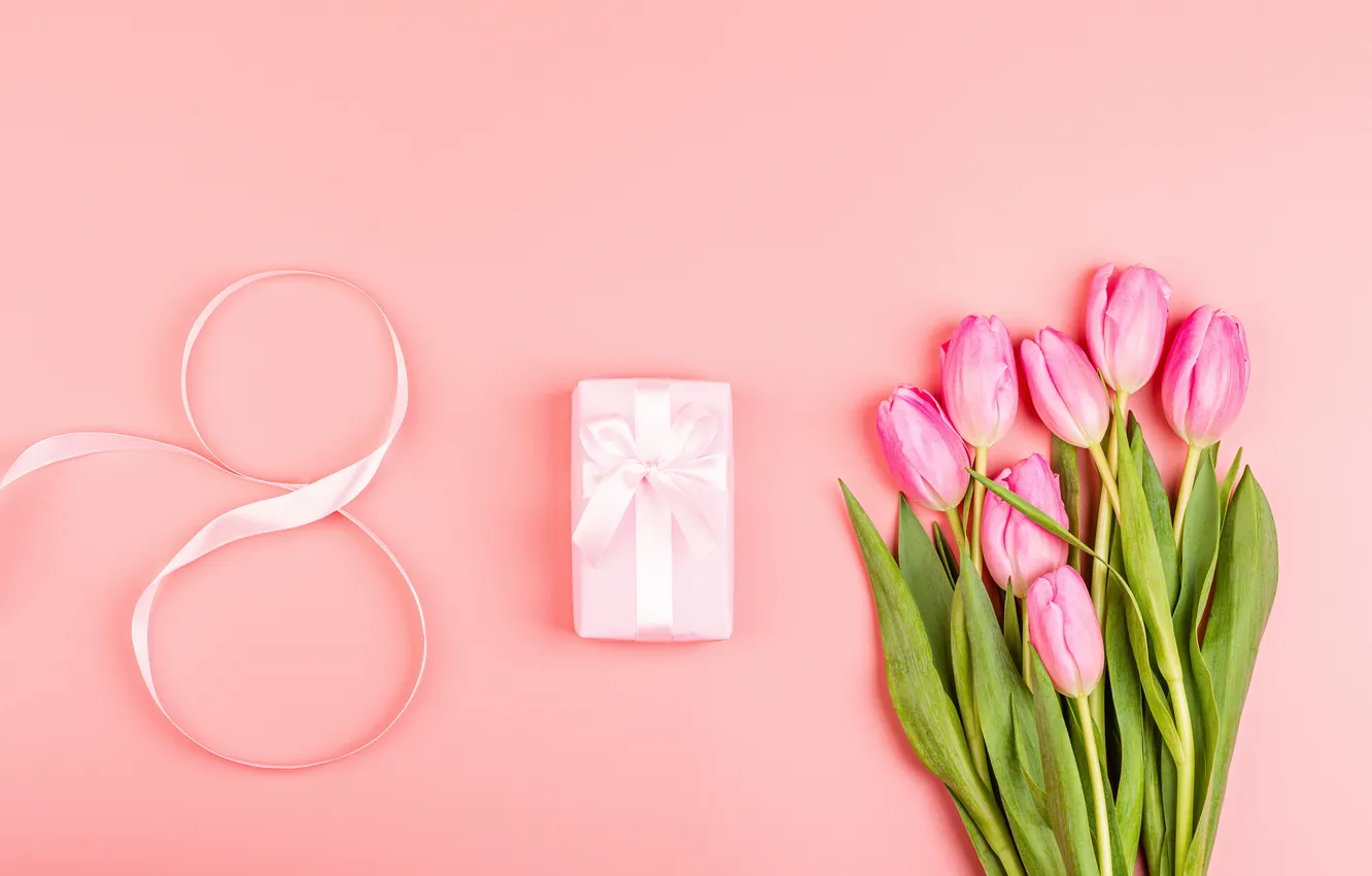 Photo wallpaper flowers, figures, tulips, March 8, pink, flowers, tulips, spring
