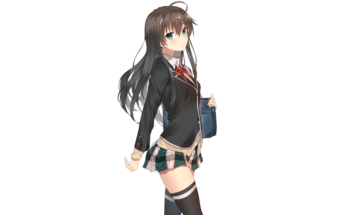 Photo wallpaper girl, sexy, blouse, school uniform, thighhighs, long hair, anime, beautiful