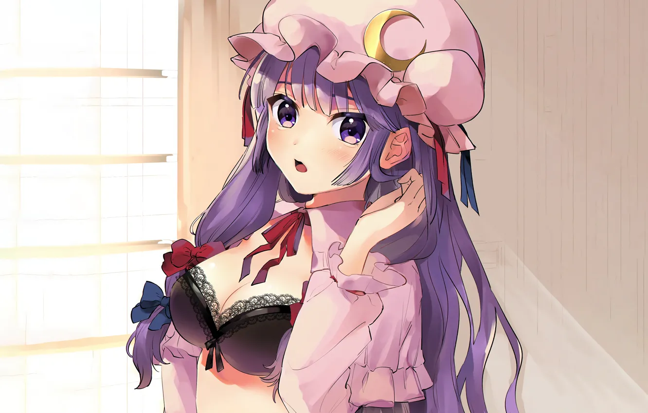 Photo wallpaper girl, sexy, lingerie, bra, cleavage, long hair, touhou, boobs