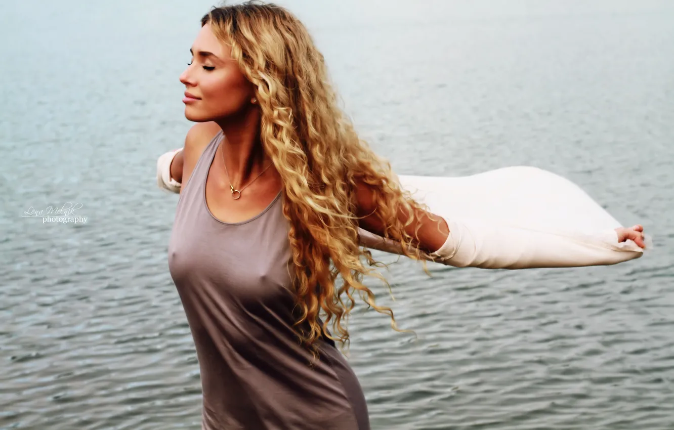 Photo wallpaper girl, smile, photo, background, Wallpaper, blonde, wallpapers, by babyinsaid