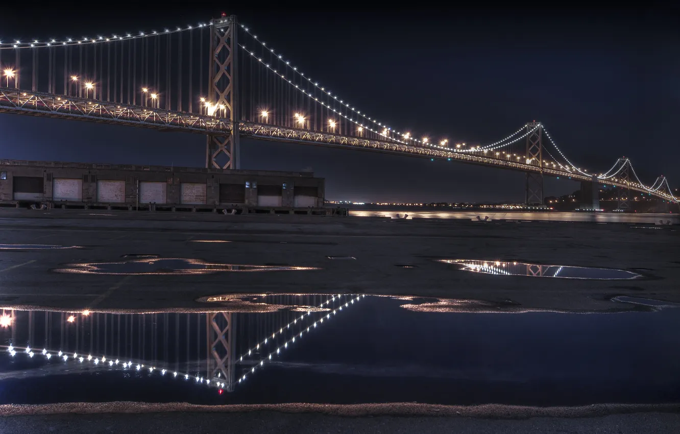 Photo wallpaper night, reflection, the bay bridge