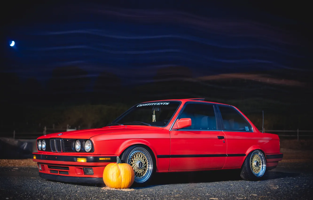 Photo wallpaper bmw, red, stance