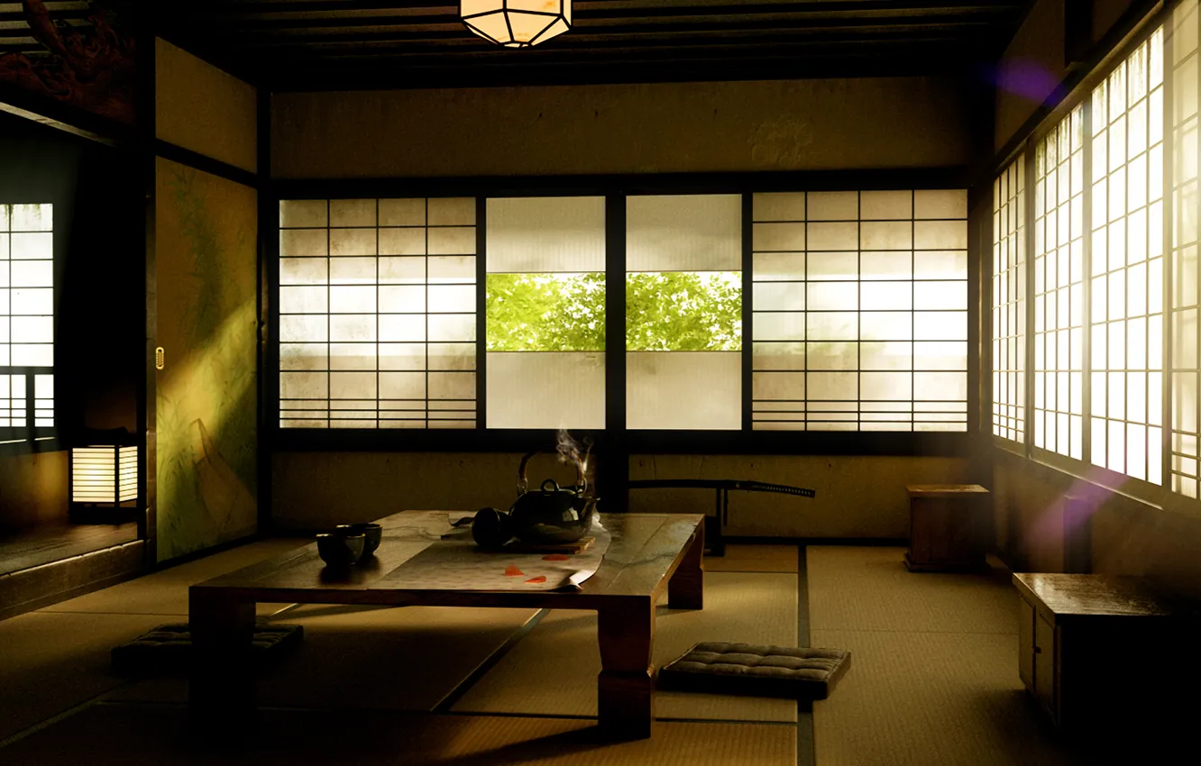 Photo wallpaper interior, morning, the tea party