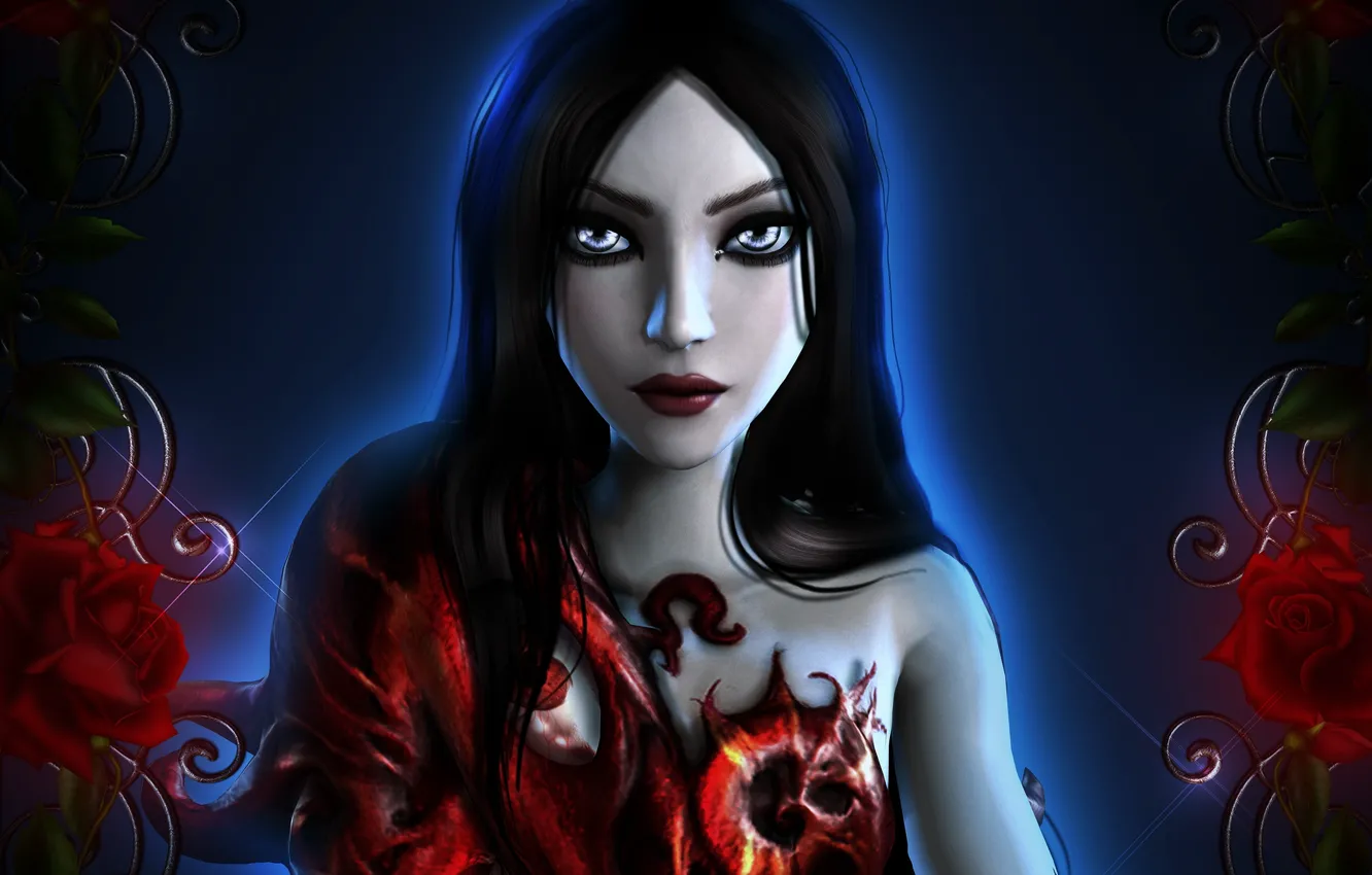 Photo wallpaper flowers, face, roses, dress, Alice, Alice: Madness Returns