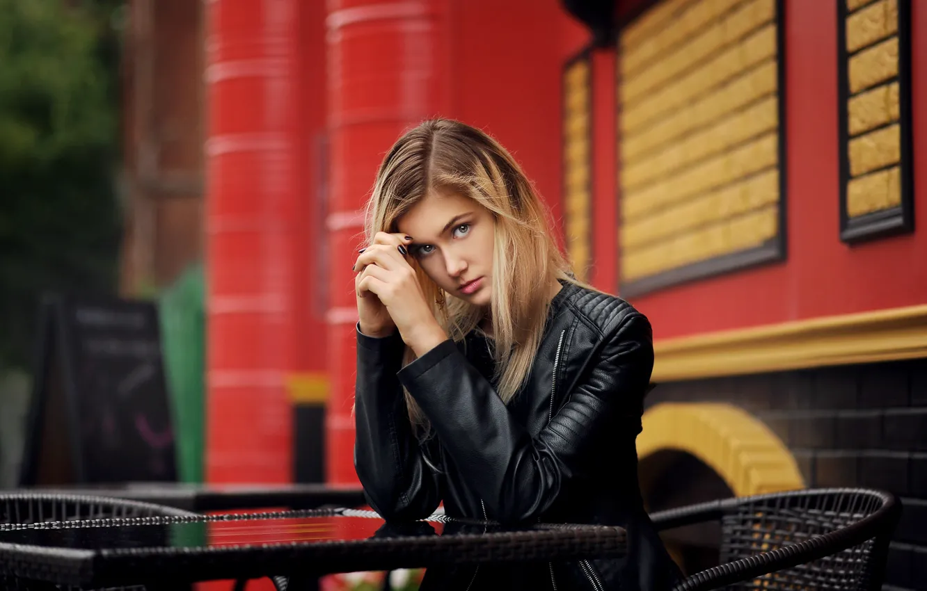 Photo wallpaper look, girl, cafe, cutie, table