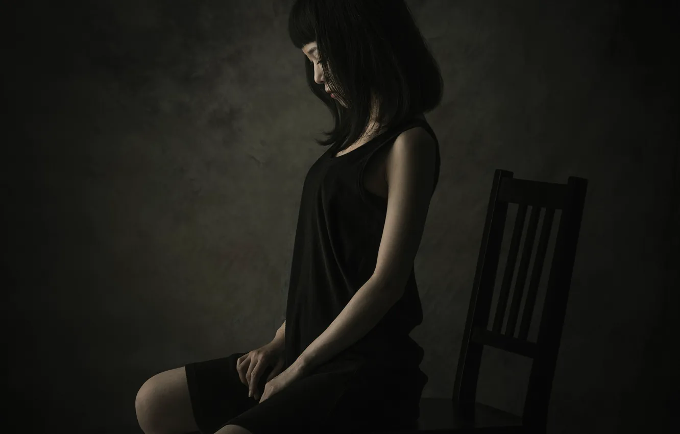 Photo wallpaper girl, room, chair