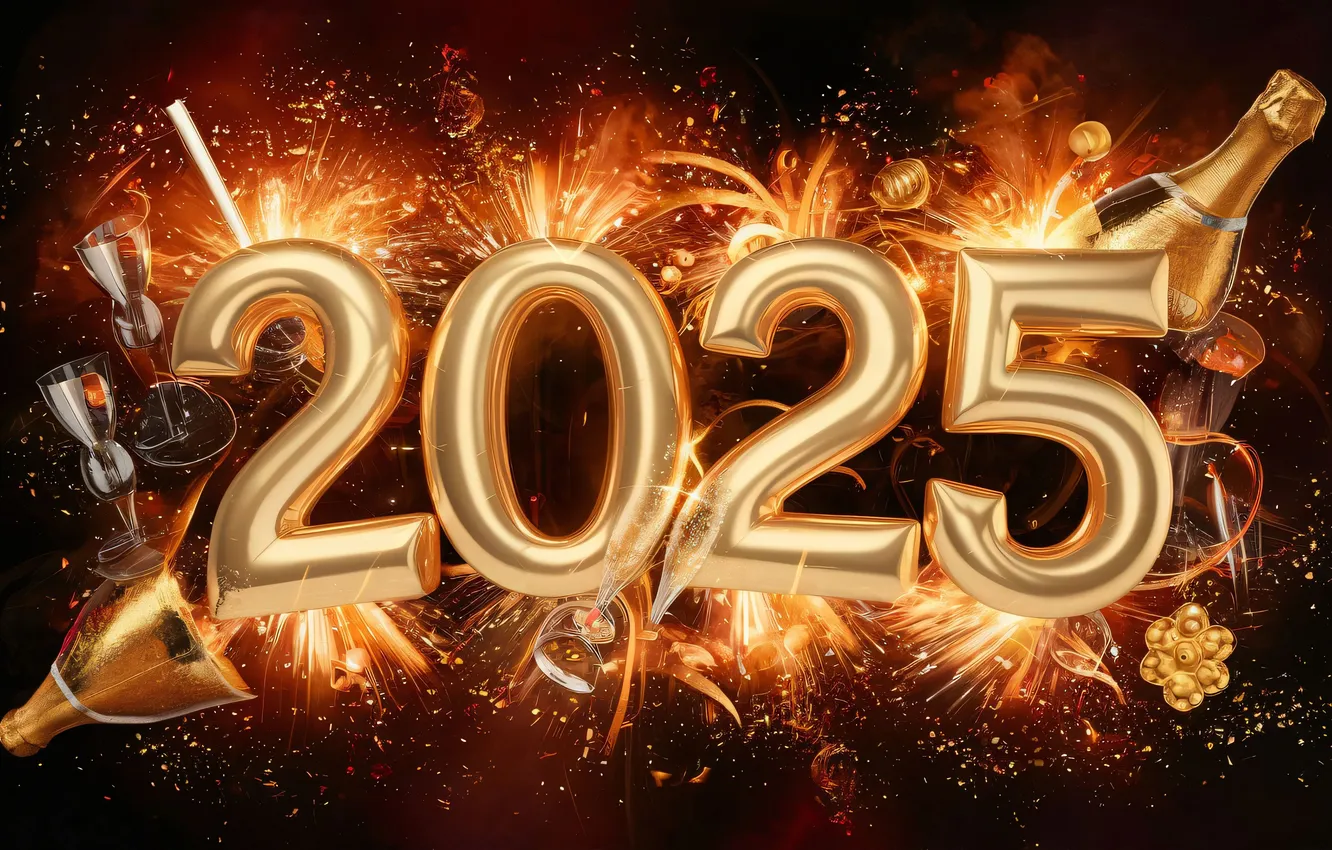 Photo wallpaper new year, figures, date, 2025, AI art, New Year 2025, neural network