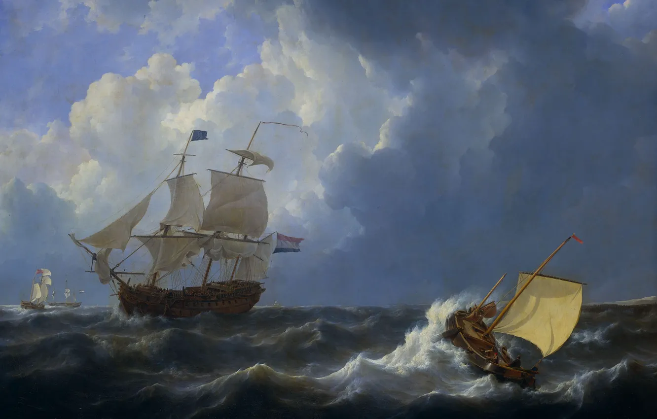 Photo wallpaper oil, picture, canvas, seascape, Johannes Christian Hotel, Ships in a Stormy Sea