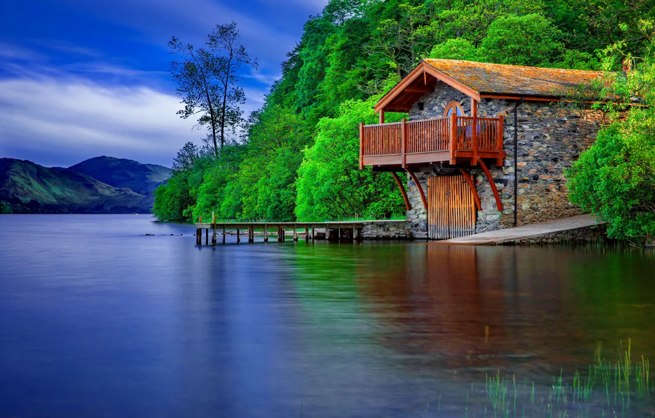 Photo wallpaper house, nature, water, lake, place
