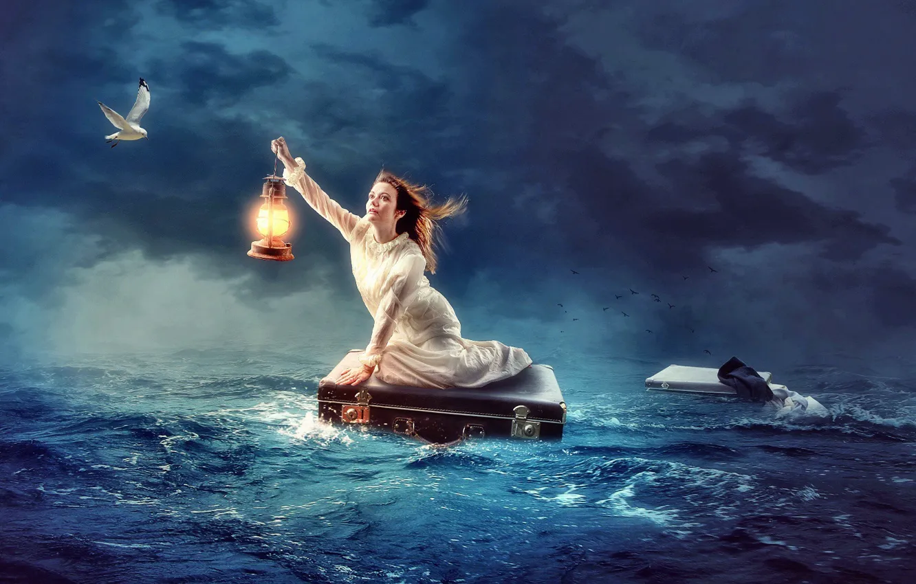 Photo wallpaper sea, seagulls, the crash, salvation.