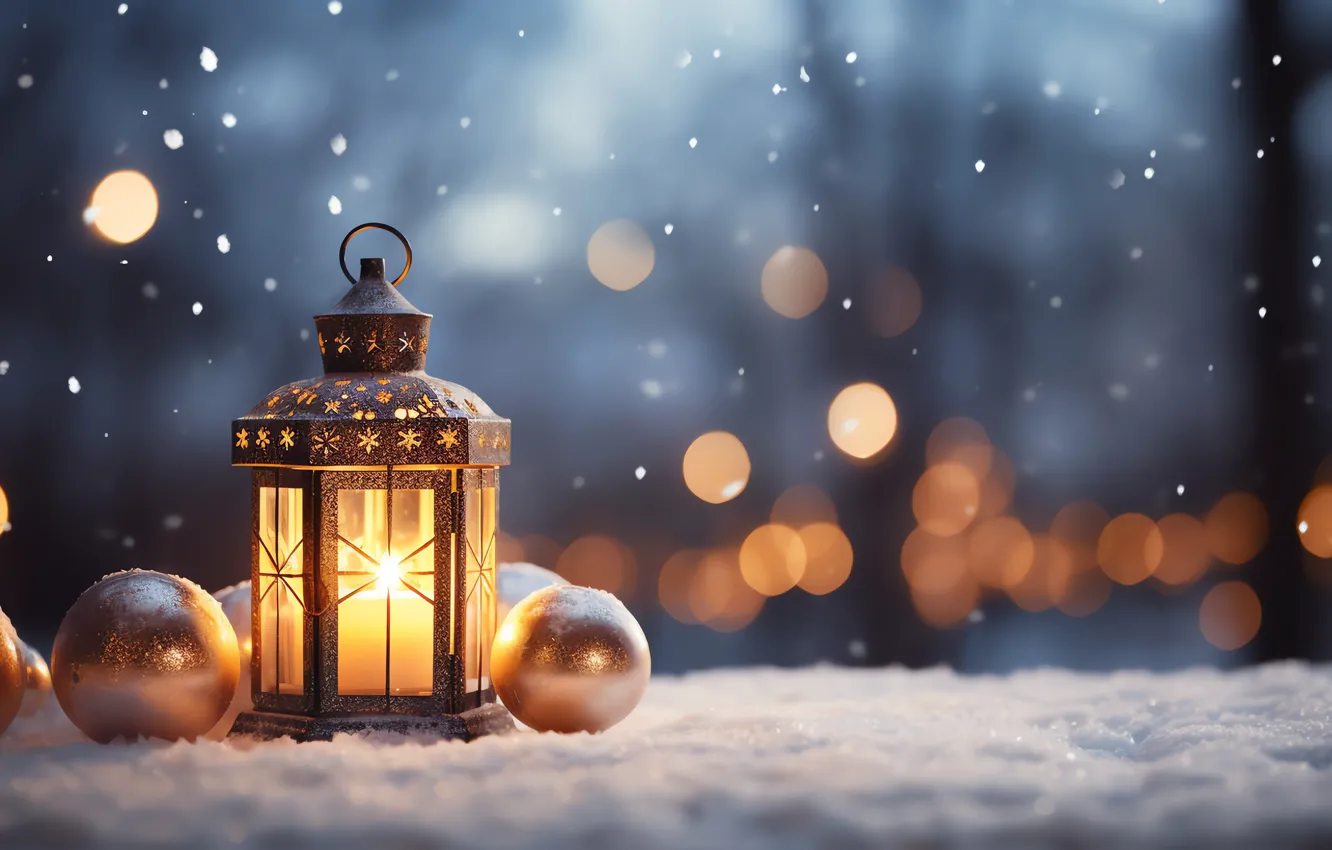 Photo wallpaper winter, light, snow, night, nature, new year, candles, Christmas