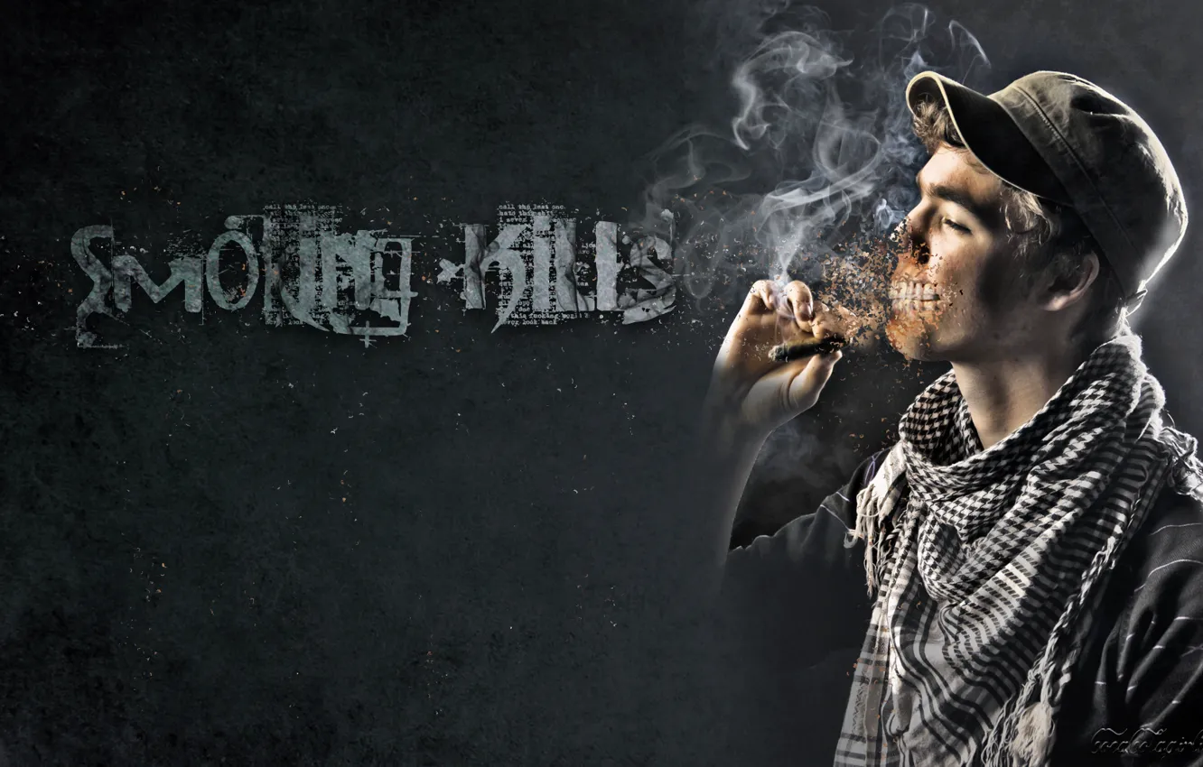 Photo wallpaper cigar, cap, guy