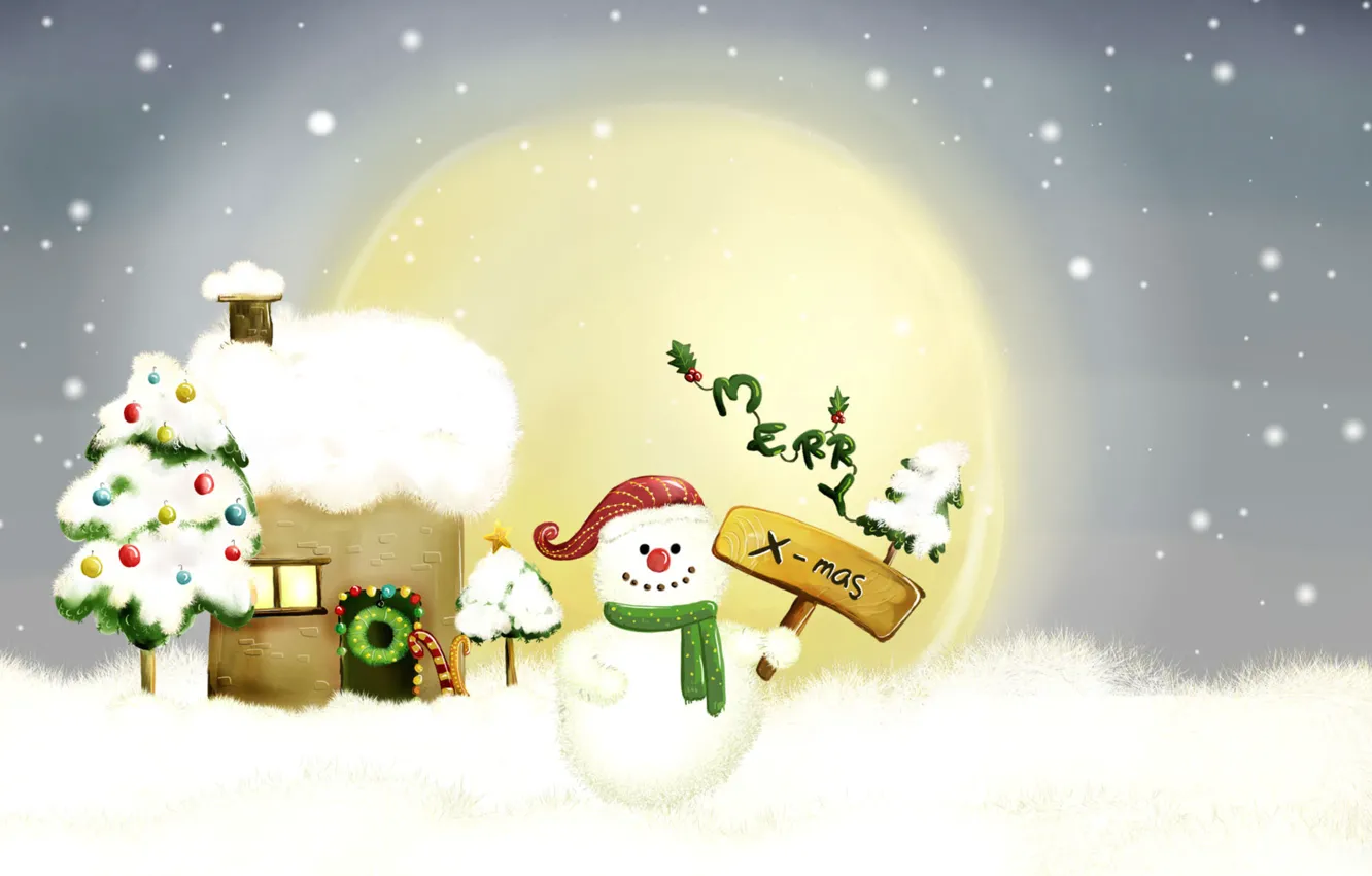 Photo wallpaper figure, new year, Christmas, snowman