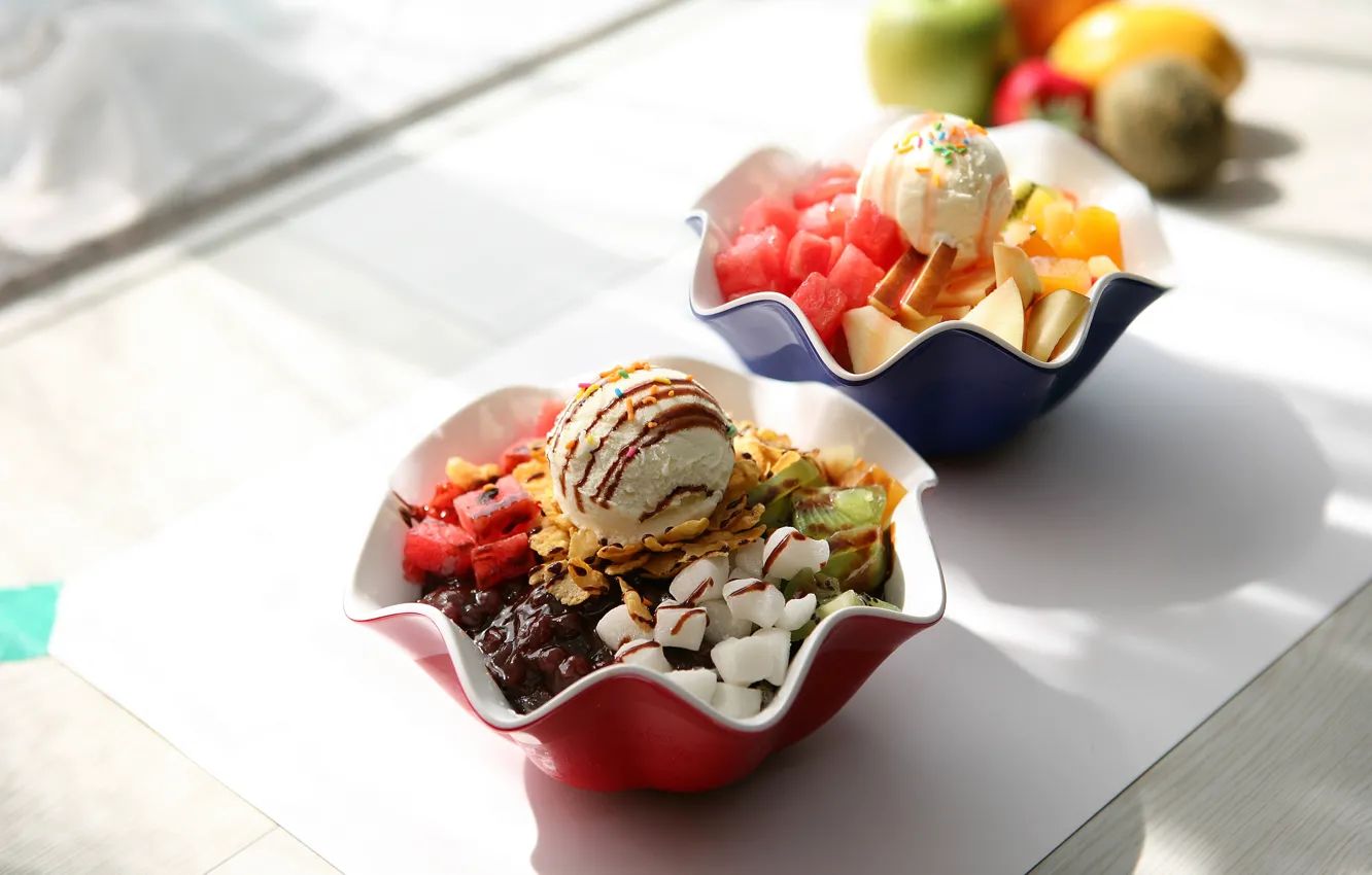 Photo wallpaper ice cream, fruit, dessert, sweet