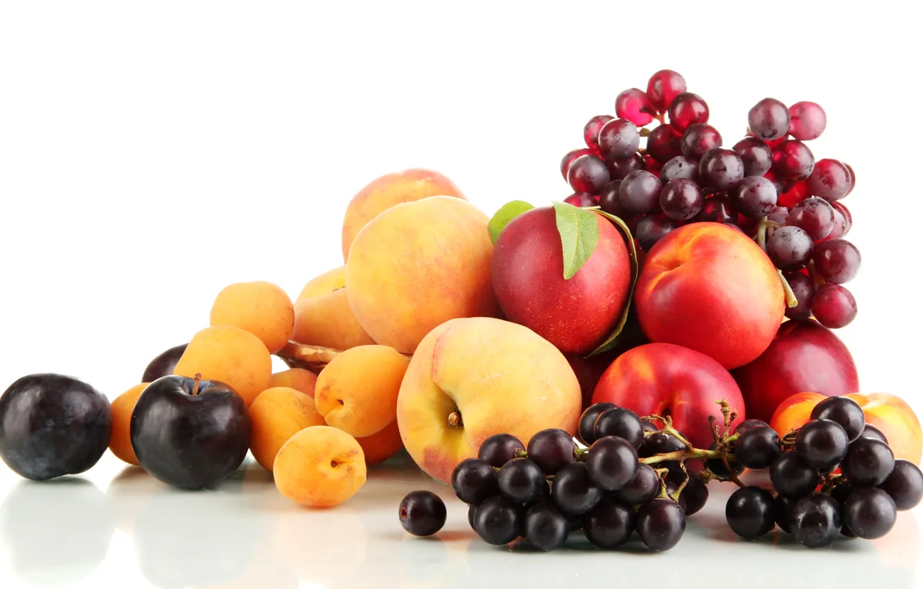 Photo wallpaper berries, grapes, fruit, peaches, plum, apricots, nectarine