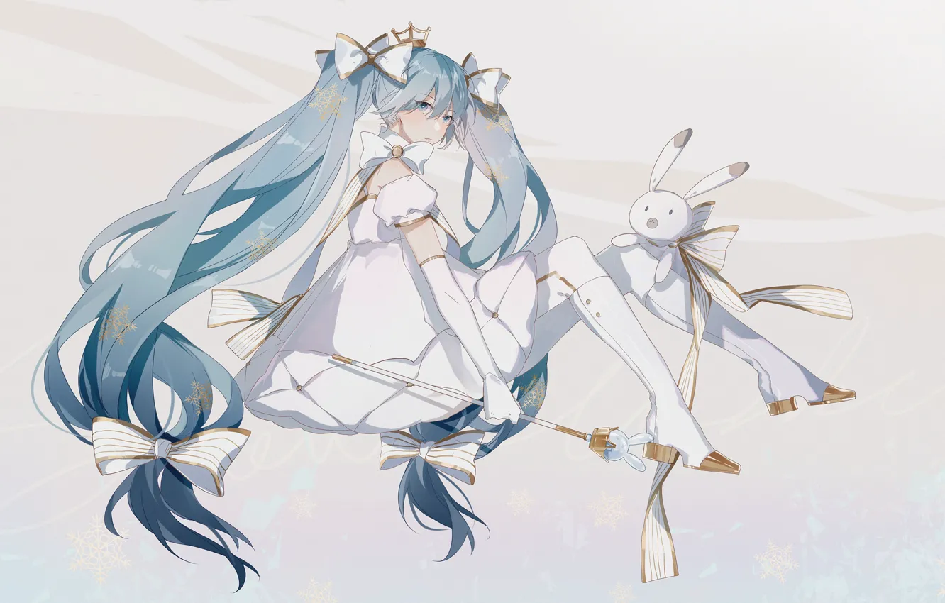 Photo wallpaper girl, vocaloid, hatsune miku, Bunny, bow, Vocaloid, Hatsune Miku