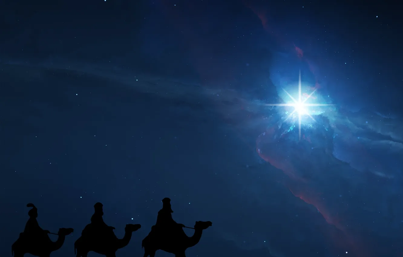 Photo wallpaper Kings, camels, wise men, christmas star