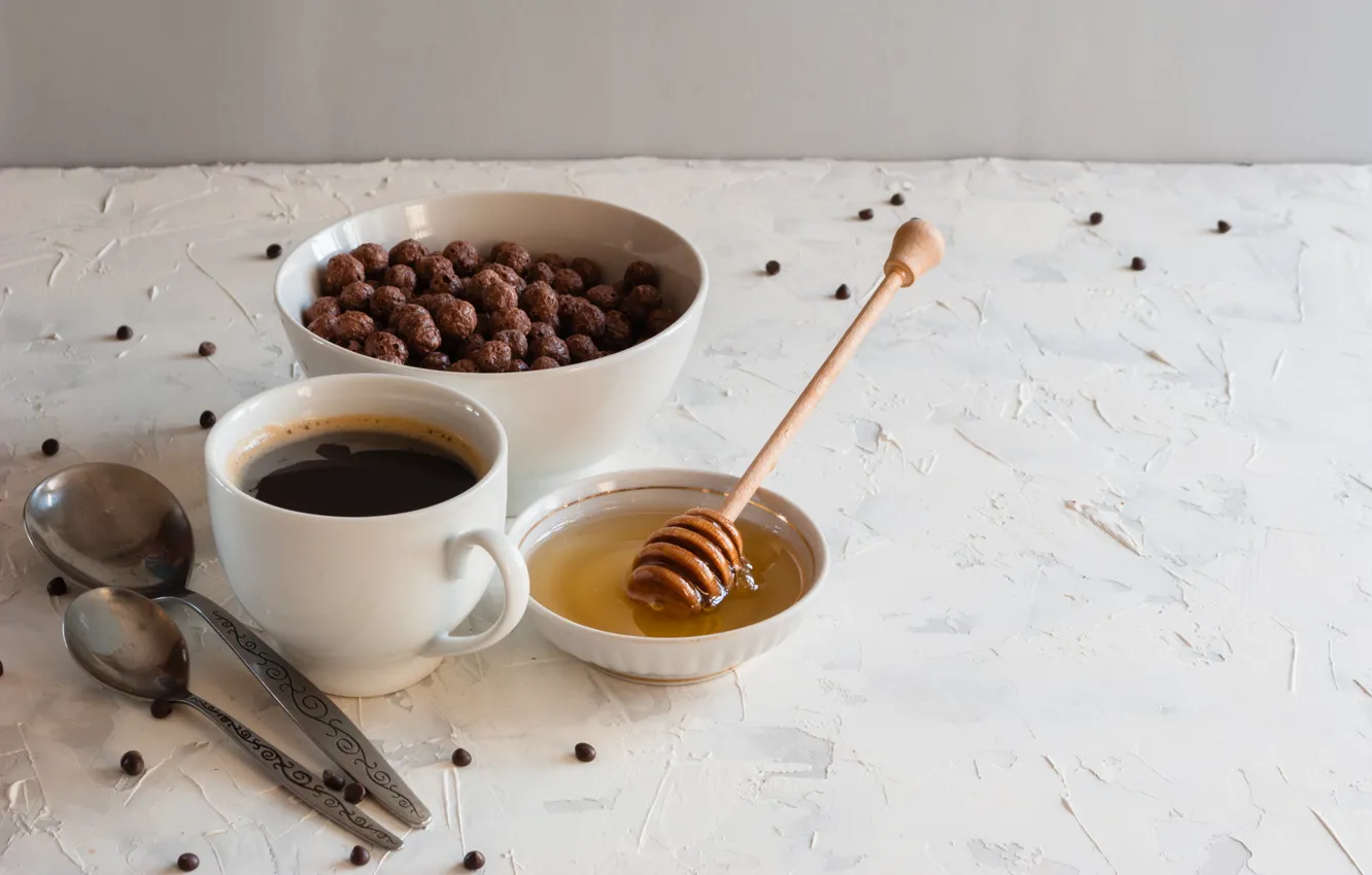 Photo wallpaper balls, coffee, Breakfast, honey, spoon
