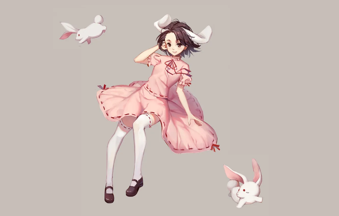 Photo wallpaper stockings, grey background, ears, touhou, art, pink dress, Touhou Project, Project East