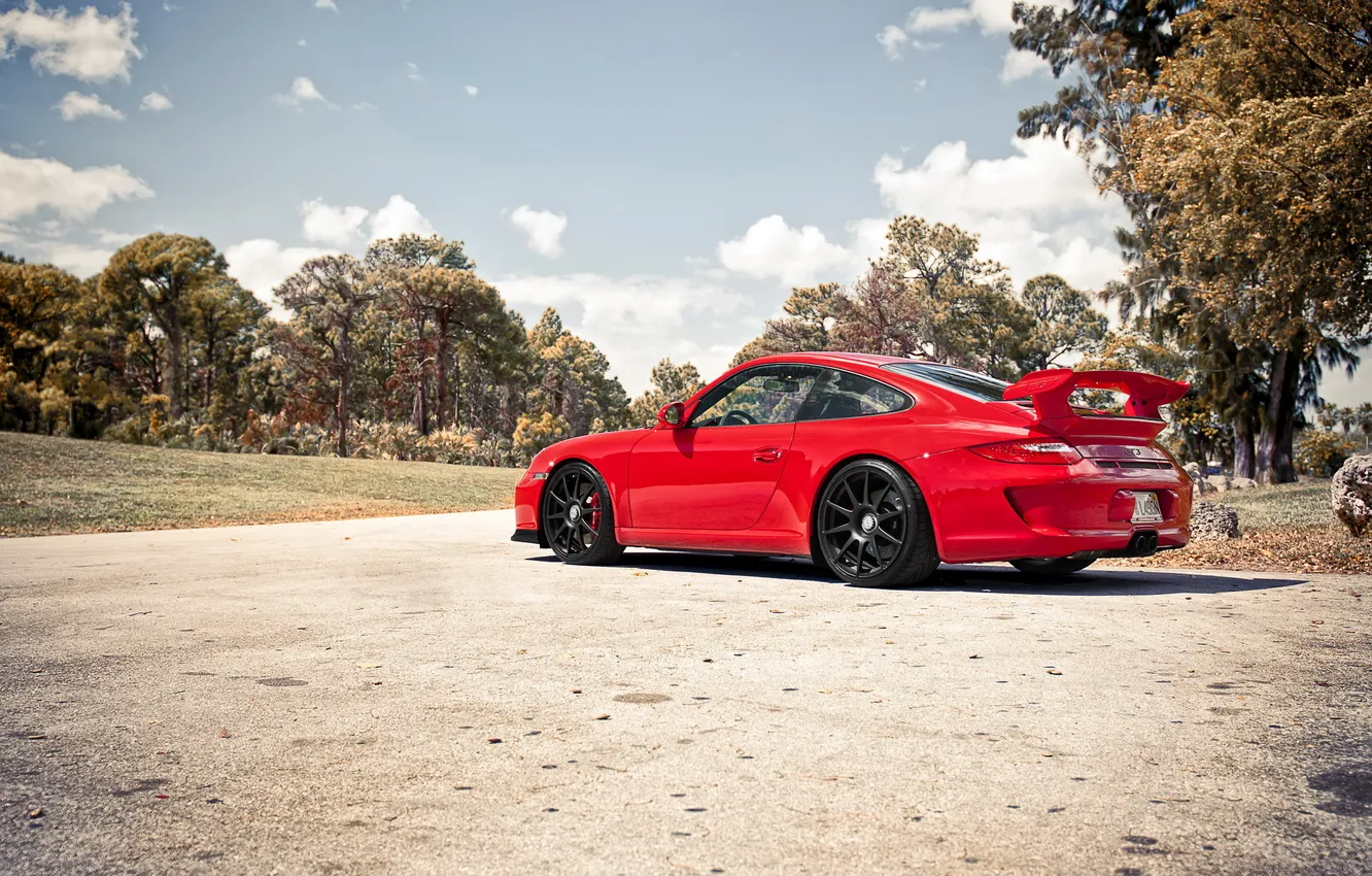 Photo wallpaper asphalt, red, Porsche, Turbo, 997 GT3