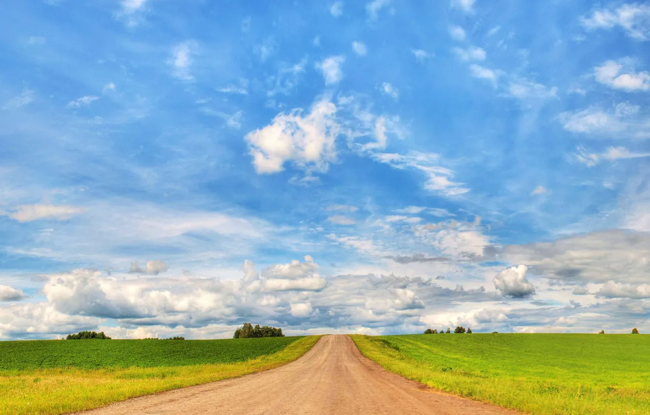 Photo wallpaper road, field, the sky, clouds, landscape, nature, wallpaper, country